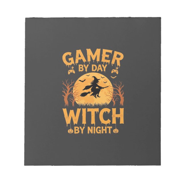 Gamer Witch Halloween Gaming Design Notepad (Front)
