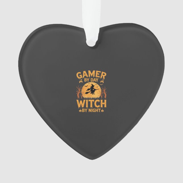 Gamer Witch Halloween Gaming Design Ornament (Front)