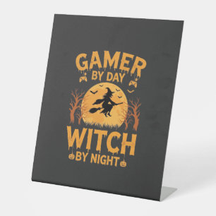 Gamer Witch Halloween Gaming Design Pedestal Sign