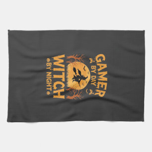 Gamer Witch Halloween Gaming Design Tea Towel