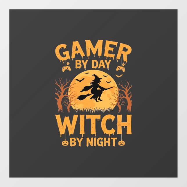 Gamer Witch Halloween Gaming Design Window Cling (Sheet)