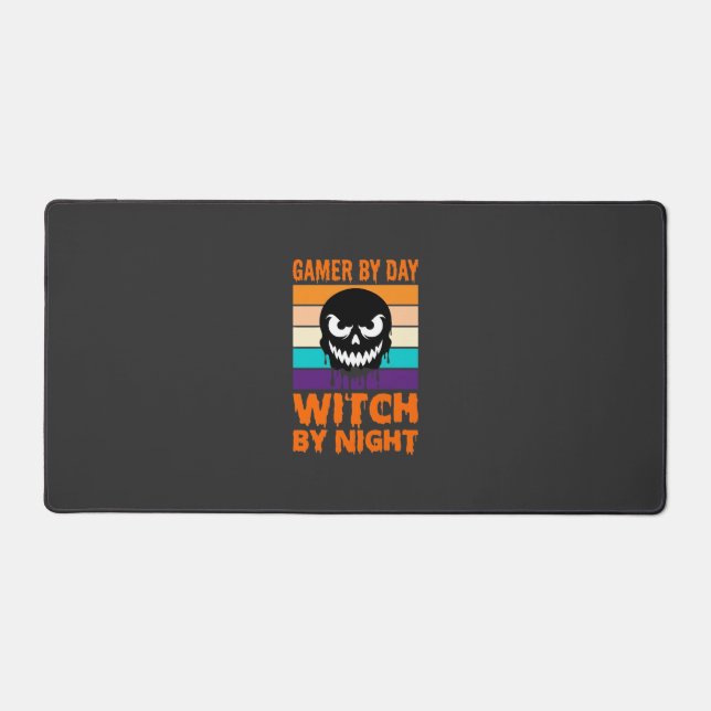 Gamer Witch Halloween Retro Skull Desk Mat (Front)