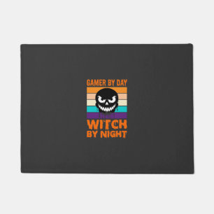 Gamer Witch Halloween Retro Skull Doormat