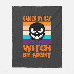 Gamer Witch Halloween Retro Skull Fleece Blanket