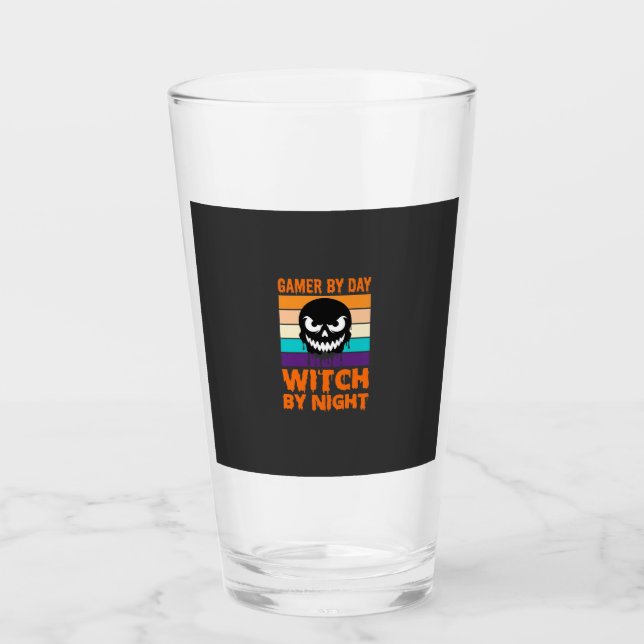 Gamer Witch Halloween Retro Skull Glass (Front)