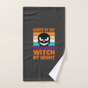 Gamer Witch Halloween Retro Skull Hand Towel