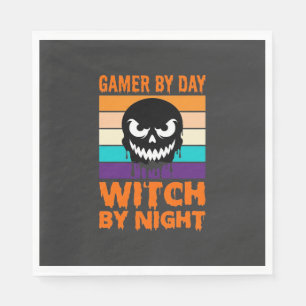Gamer Witch Halloween Retro Skull Napkin