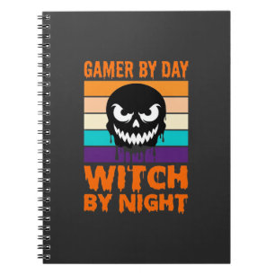 Gamer Witch Halloween Retro Skull Notebook