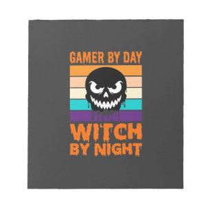 Gamer Witch Halloween Retro Skull Notepad