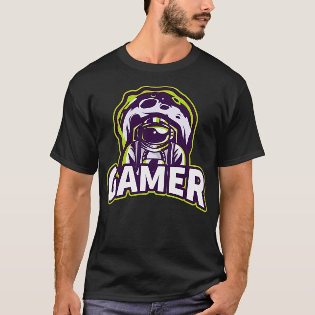 Gamer With Astronaut And An Asteroid T-Shirt (Front)