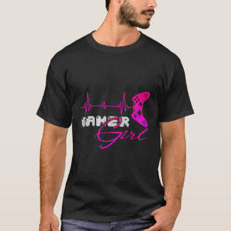 Gamer Women Girls Heartbeat Video Games Controller T-Shirt