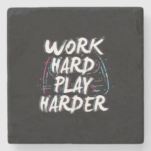 Gamer Word Hard Play Harder Stone Coaster