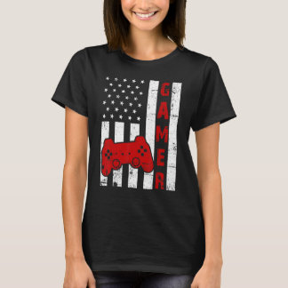 Gamerica 4th of July Video Gamer USA American Flag T-Shirt