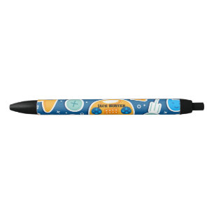 Gamers Blue Video Game Pattern Personalised Black Ink Pen