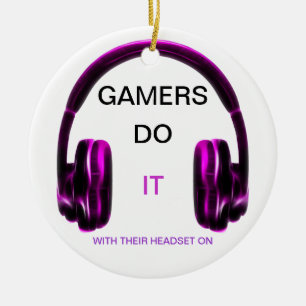 Gamers Do It.. With Their Headset On! - PINK Ceramic Tree Decoration
