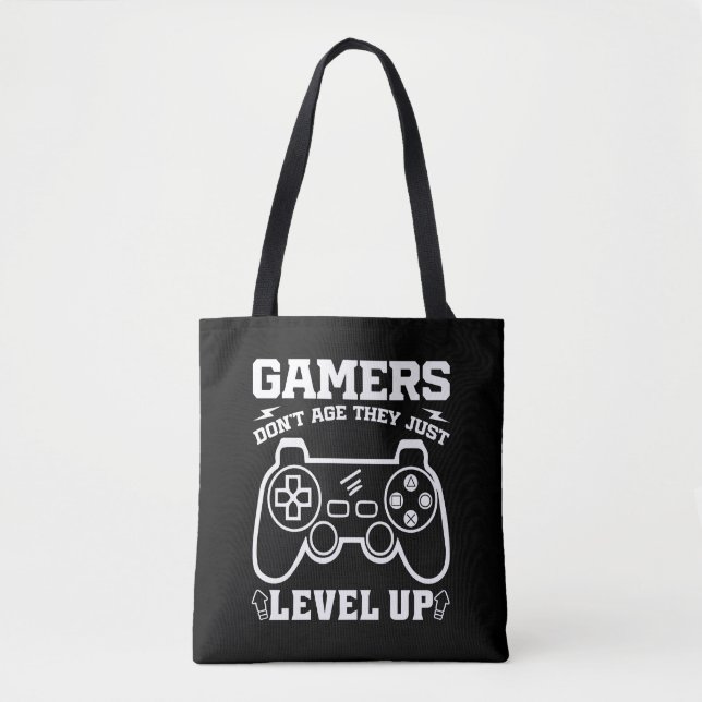 Gamers Don't Age They just Level Up Birthday Gamer Tote Bag (Front)