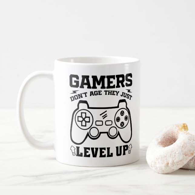Gamers Don't Age They just Level Up Gaming Lovers Coffee Mug (With Donut)