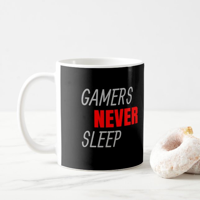 Gamers Never Sleep Video Game Lover Gift Coffee Mug (With Donut)