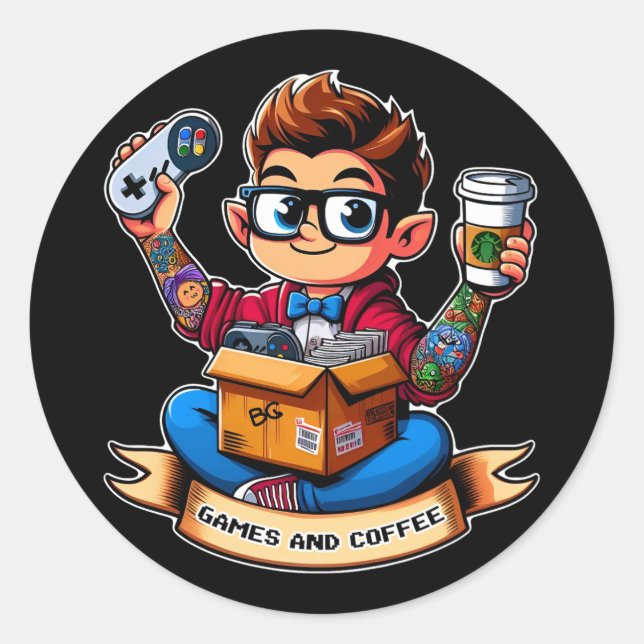Games and coffee geek classic round sticker (Front)