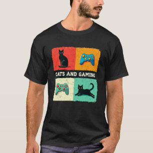 Games Gamer Vintage Cats and Gaming Cat Video Game T-Shirt
