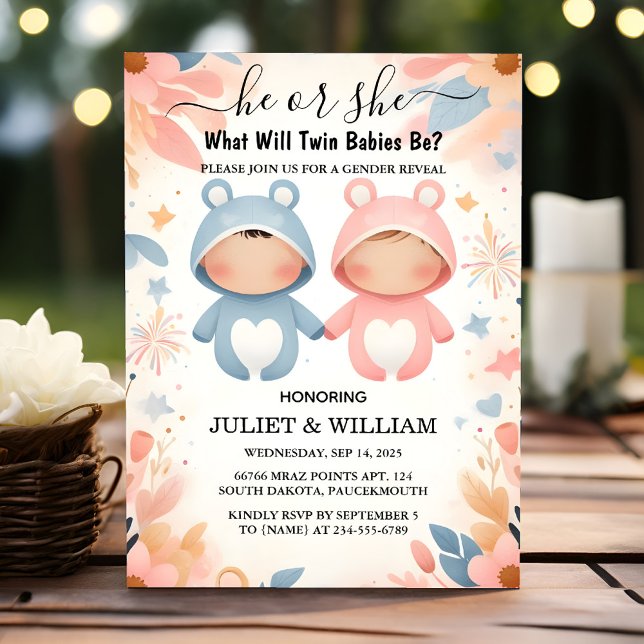 Games Oh Baby Joint Dual Two Twin Gender Reveal Invitation (Creator Uploaded)