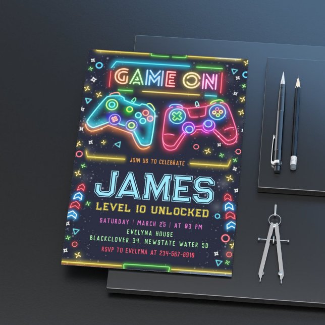 Games on Glow Birthday Party Invitation (Games on Glow Birthday Party Invitation)