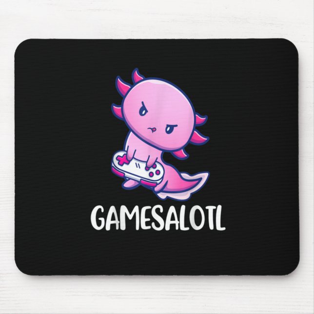 Gamesalotl Axolotl Cute Playing Video Game Mouse Mat (Front)