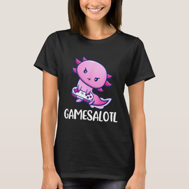 Gamesalotl Axolotl Cute Playing Video Game  T-Shirt (Front)
