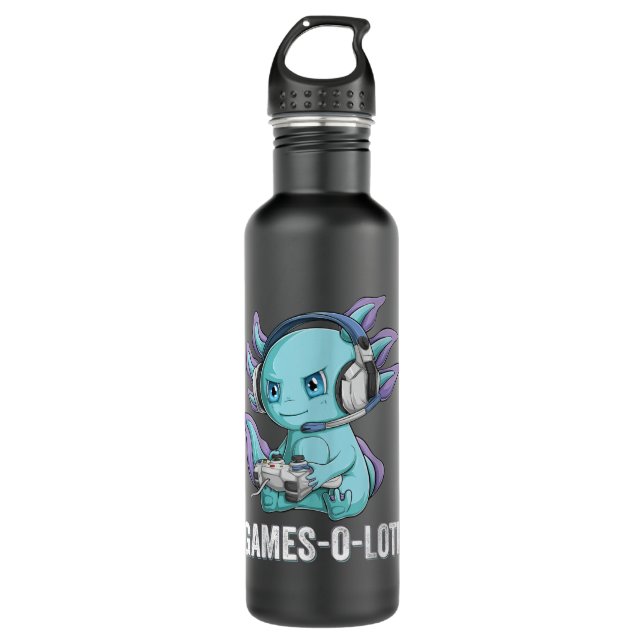 Gamesolotl Axolotl Video Gamer Kawaii Anime boys 710 Ml Water Bottle (Front)