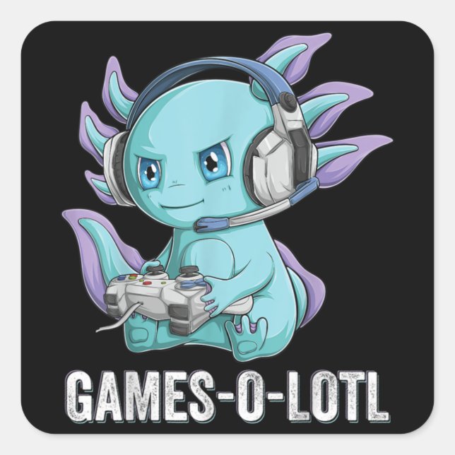 Gamesolotl Axolotl Video Gamer Kawaii Anime boys Square Sticker (Front)