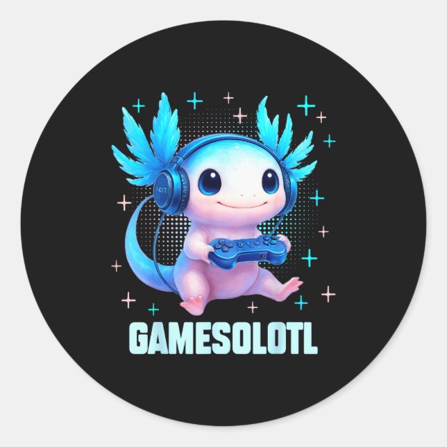 Gamesolotl Axolotl Video Gamer Kawaii Anime Boys T Classic Round Sticker (Front)
