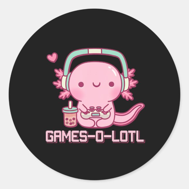 Gamesolotl Axolotl Video Games Kawaii Anime Gamer  Classic Round Sticker (Front)