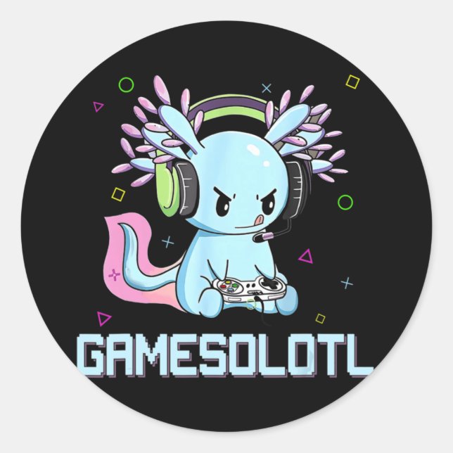 Gamesolotl Cute Axolotl Video Gamer Kawaii Anime B Classic Round Sticker (Front)