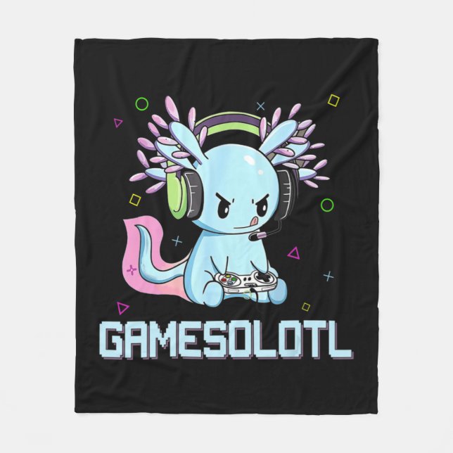 Gamesolotl Cute Axolotl Video Gamer Kawaii Anime B Fleece Blanket (Front)