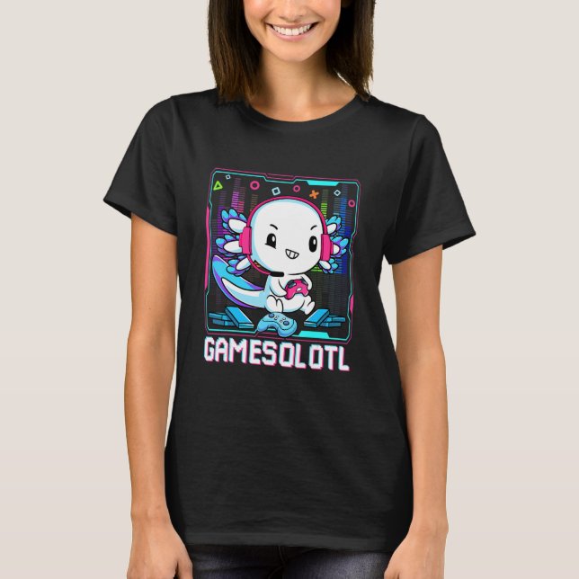 Gamesolotl Gamer Axolotl Fish Playing Video Games  T-Shirt (Front)