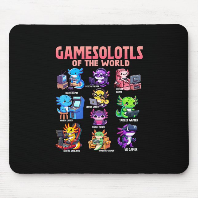 Gamesolotls Of The World Diverse Gamer Axolotl Ani Mouse Mat (Front)