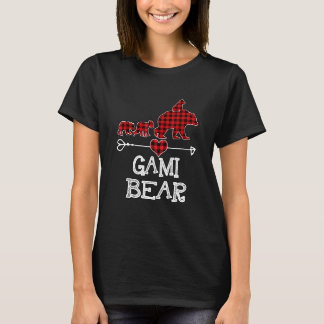 Gami Bear Christmas Pajama Red Plaid Buffalo Famil T-Shirt (Front)