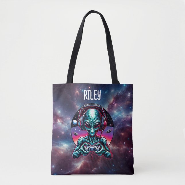 Gaming Alien Extraterrestrial Being Personalised Tote Bag (Front)