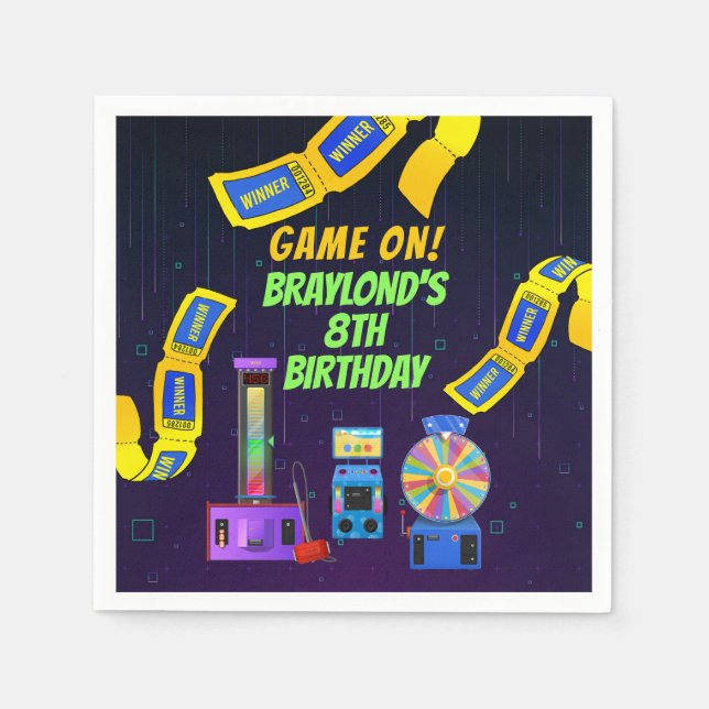 Gaming and Arcade Birthday Napkin (Front)