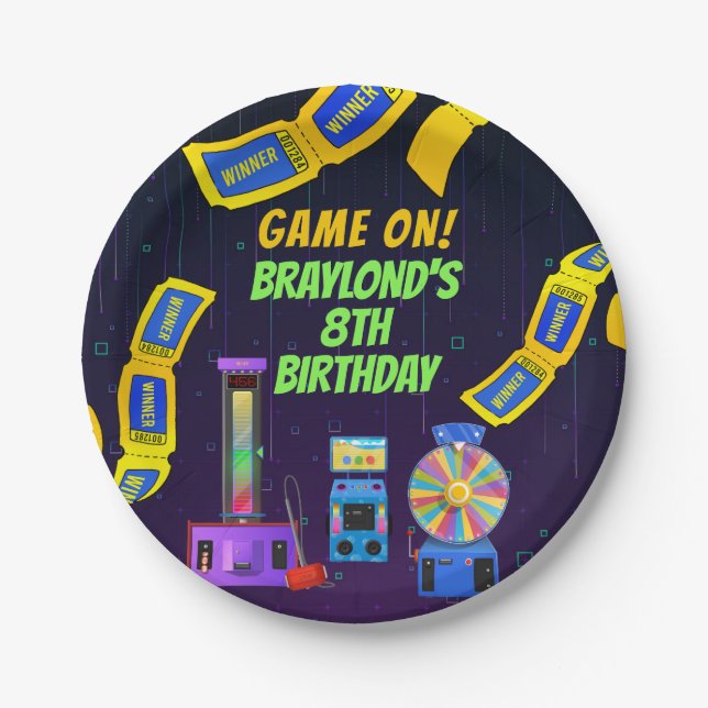 Gaming and Arcade Birthday Paper Plate (Front)