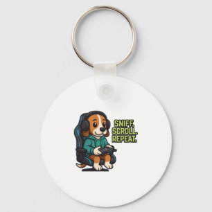 Gaming Beagle Cartoon Hoodie Gamer Dog Design Key Ring