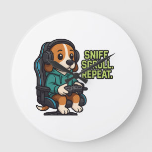 Gaming Beagle Cartoon Hoodie Gamer Dog Design Large Clock