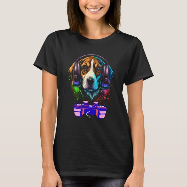 Gaming Beagle Dog Player Animal Video Gamer Men Ki T-Shirt (Front)