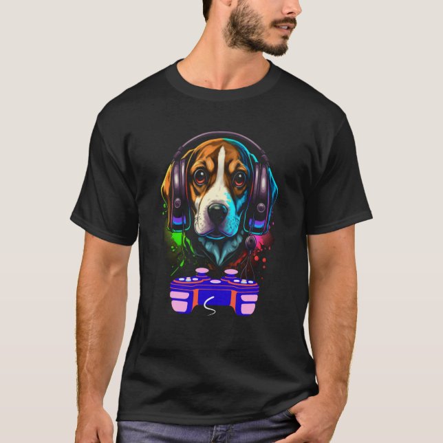 Gaming Beagle Dog Player Animal Video Gamer Men Ki T-Shirt (Front)