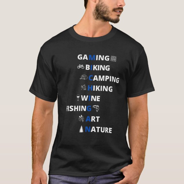 Gaming Biking Camping Hiking Wine Fish Art Nature T-Shirt (Front)