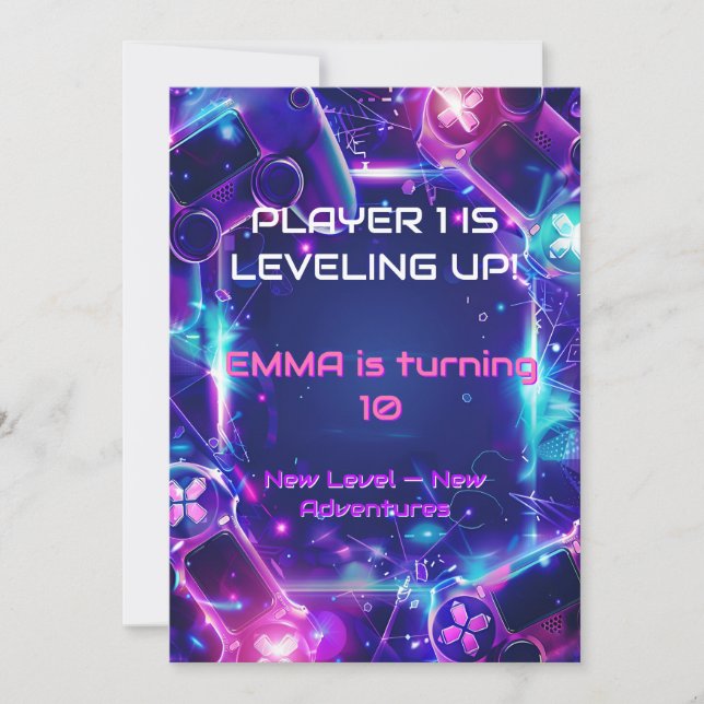 Gaming Birthday Invitation Girl - Editable (Front)