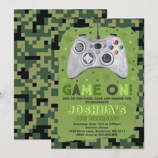 Gaming Birthday Invitation Video Game Birthday (Front/Back)