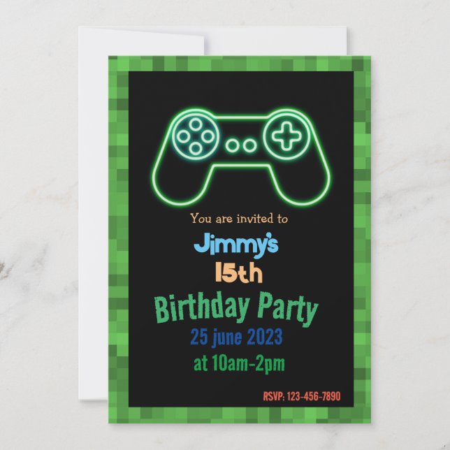 gaming birthday invite invitation (Front)