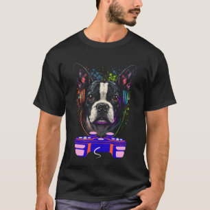 Gaming Boston Terrier Dog Player Video Gamer Men T-Shirt