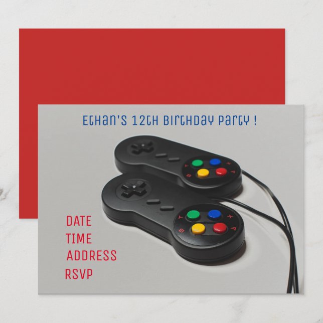 Gaming boys gamer birthday party invitation (Front/Back)